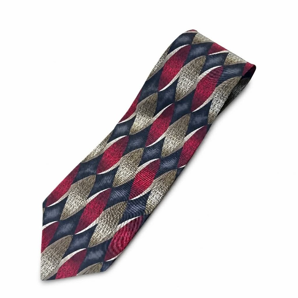 Vtg Jimmy V Brett Favre Collection One Silk Tie Mens Geometric Diamond Red Black